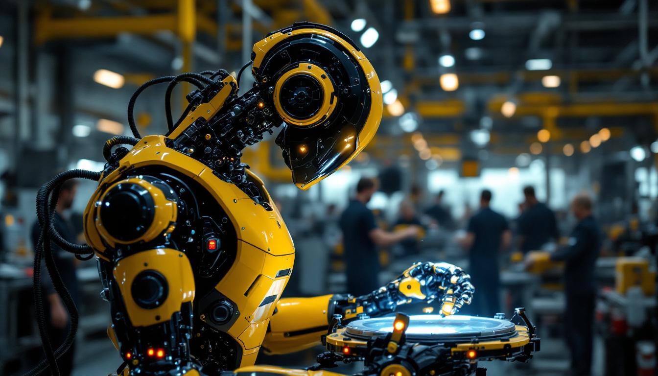 A photograph of a sleek industrial robot in action