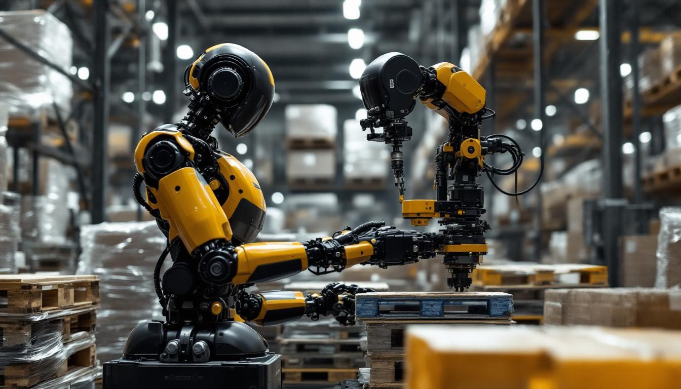 A photograph of a sleek industrial robot in action