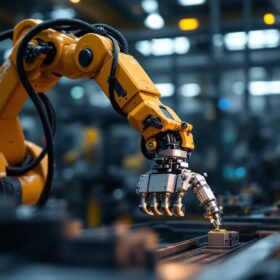 A photograph of a robotic arm in an industrial setting