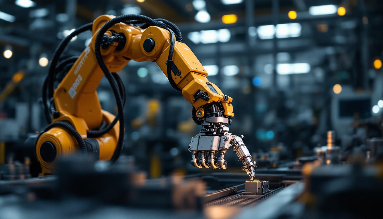 A photograph of a robotic arm in an industrial setting