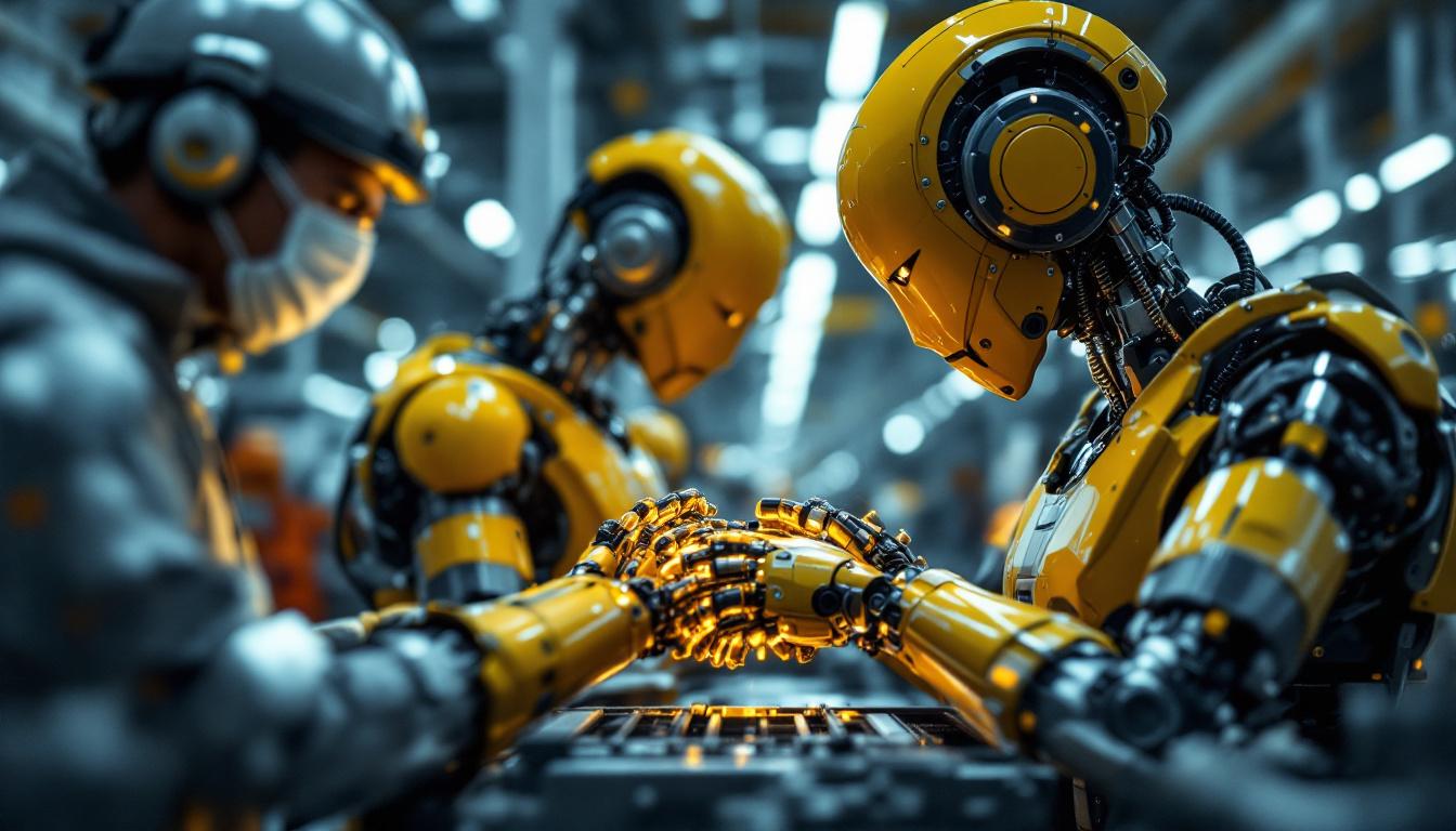 A photograph of a modern industrial robot in action within a manufacturing facility