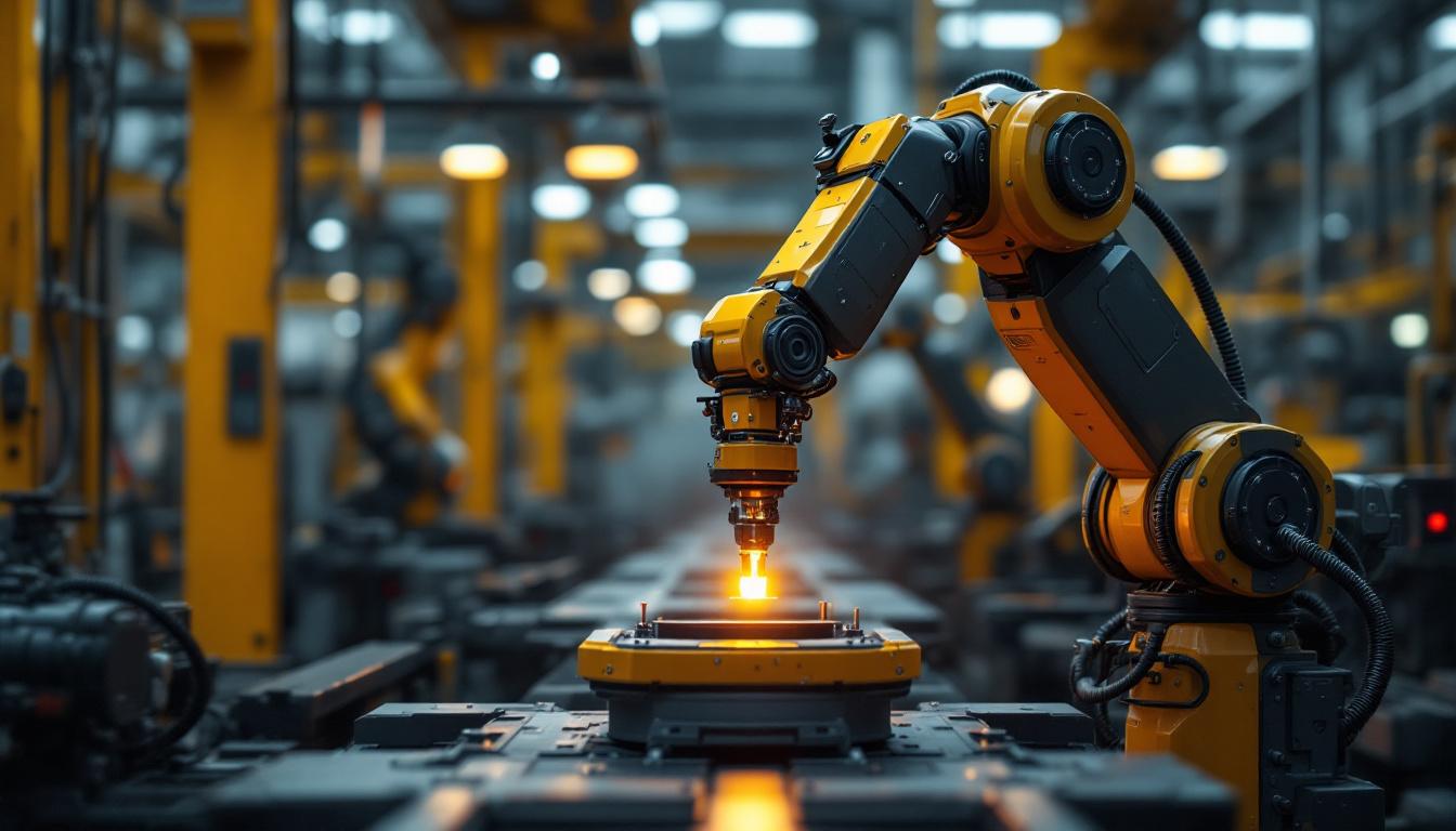 A photograph of a sleek industrial robotic arm in action