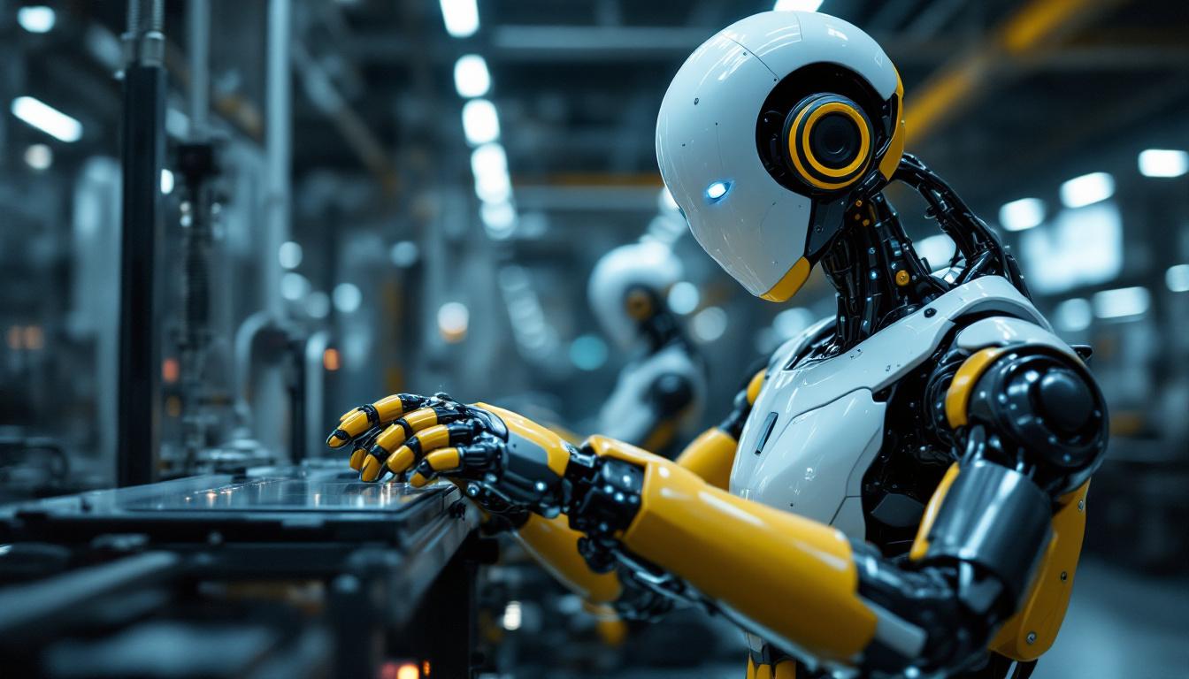 A photograph of a sleek industrial robot in action