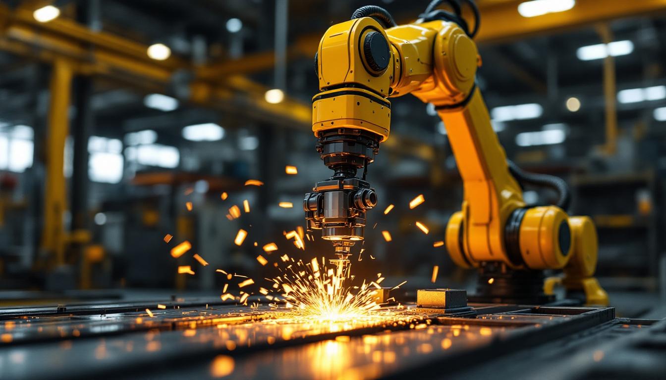 A photograph of a bending and forming robot in action within an industrial setting