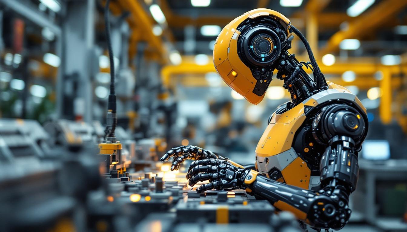 A photograph of a modern industrial robot in action within a manufacturing environment