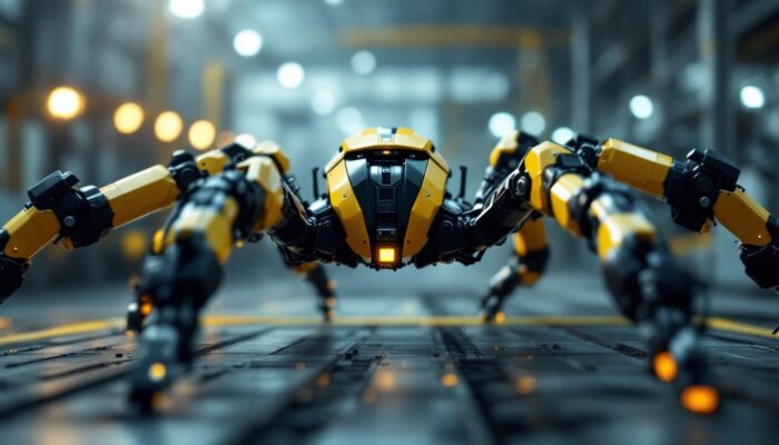 A photograph of a close-up view of a robotic spider leg mechanism in action