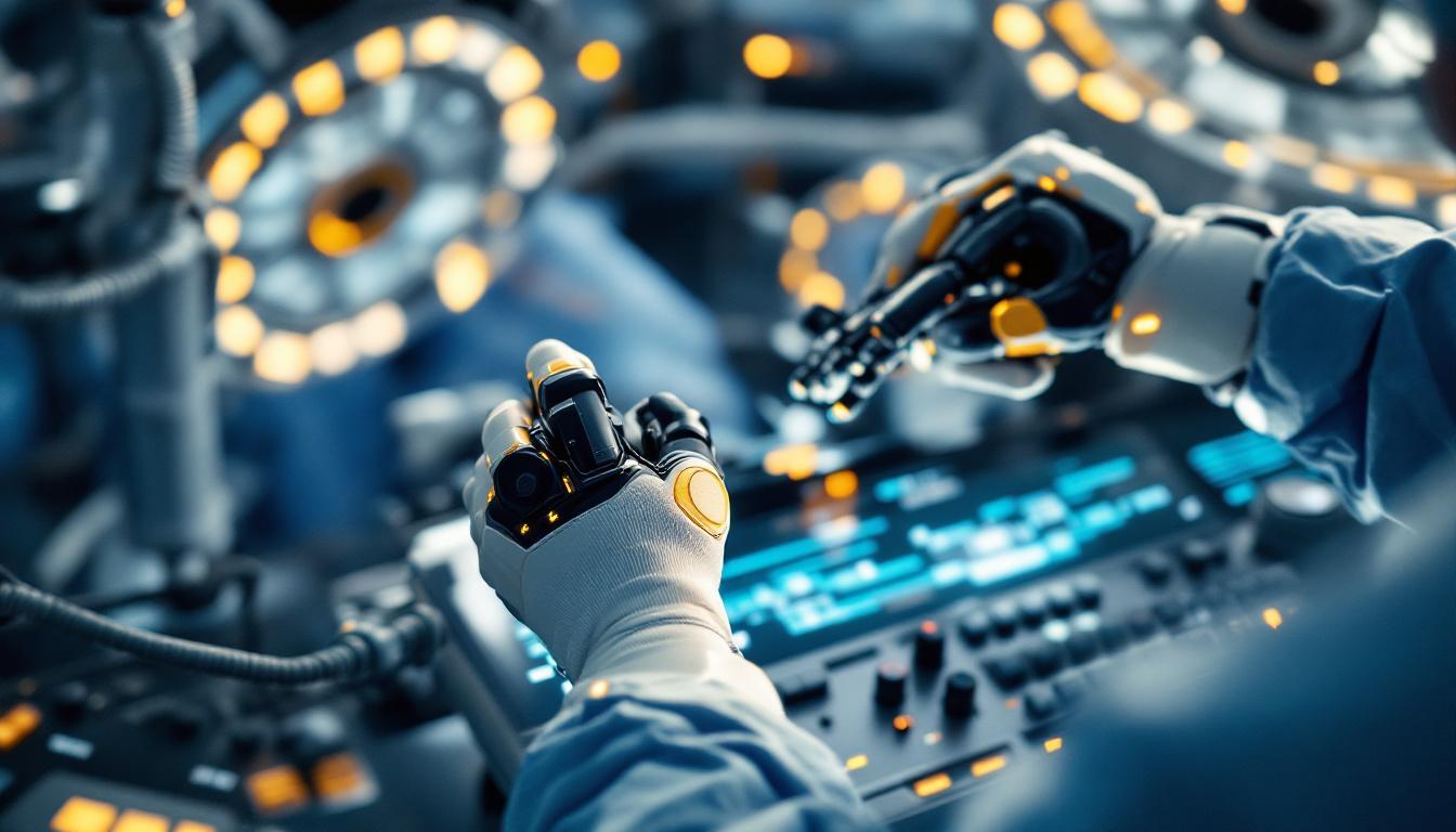 A photograph of a state-of-the-art robotic surgical system in action