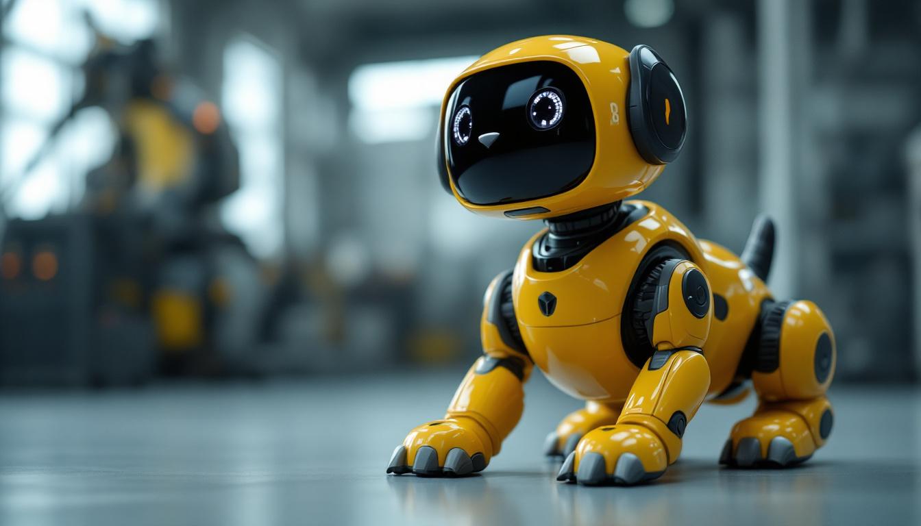 A photograph of capture a photograph of the poochie robot dog in action