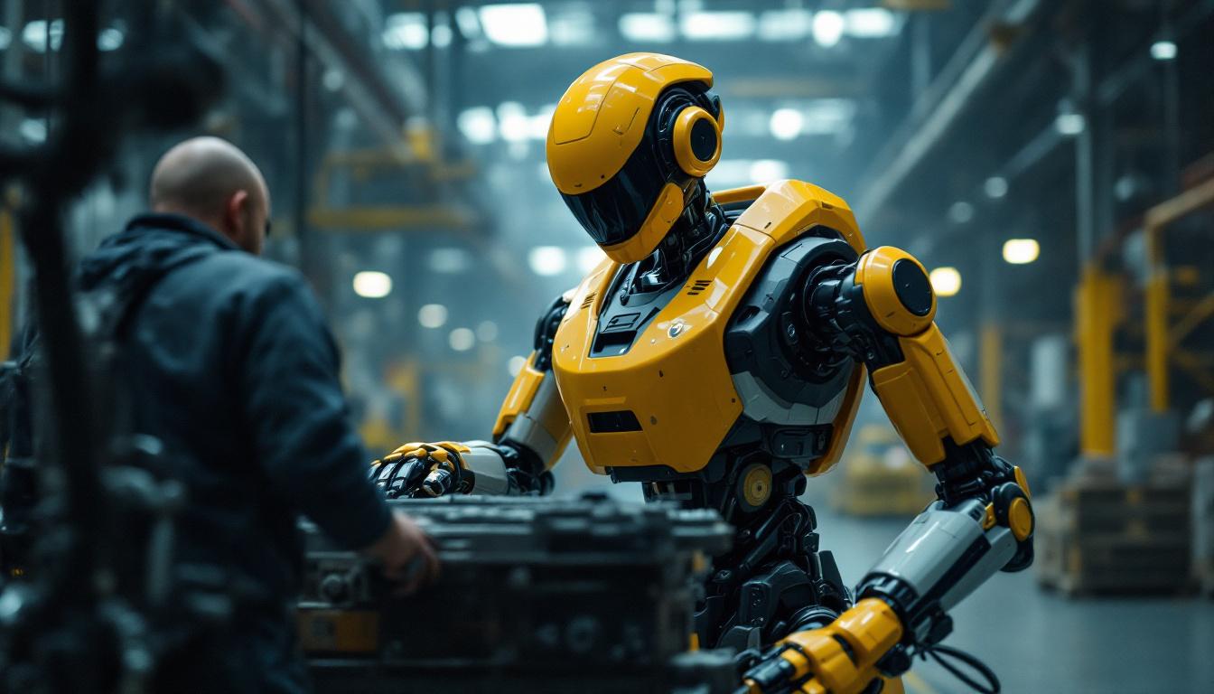A photograph of capture a photograph of the boston dynamics spot robot in action within an industrial setting