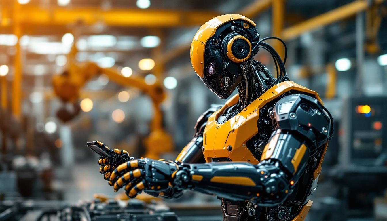 A photograph of a dynamic industrial robot in action