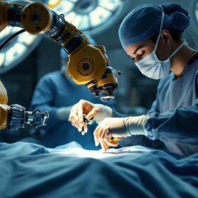 A photograph of a robotic surgical system in action