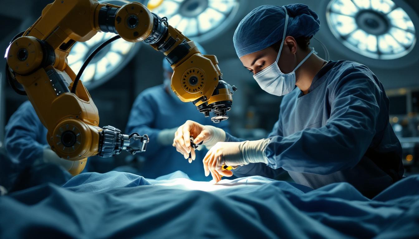 A photograph of a robotic surgical system in action