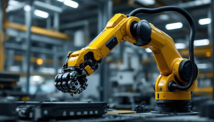 A photograph of a robotic arm in action