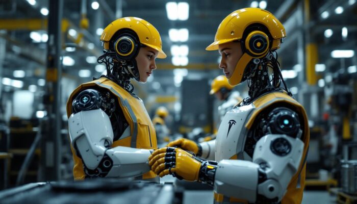 A photograph of a tesla personal robot in an industrial setting