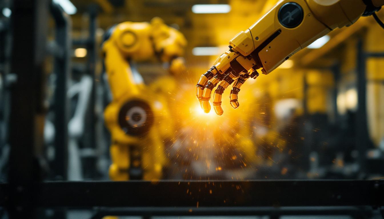 A photograph of a dynamic scene showcasing a robotic arm in action during a sports training session