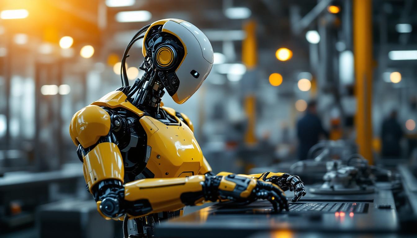 A photograph of a sleek industrial robot in action