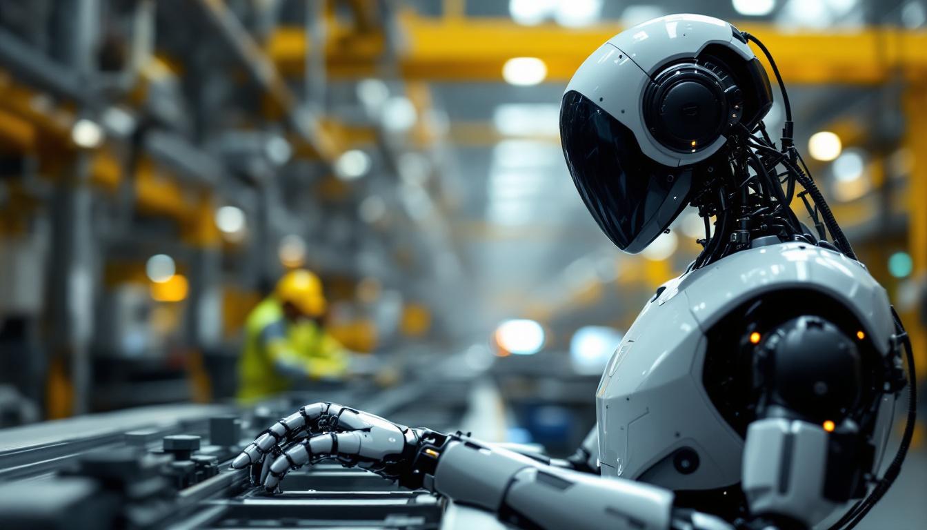 A photograph of a tesla robot in an industrial setting