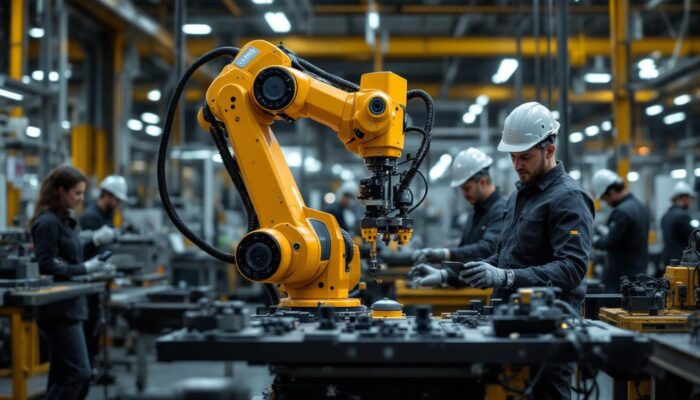 A photograph of a universal robot in action within an industrial setting