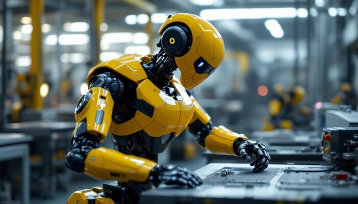 A photograph of capture a photograph of the neo gamma robot in action within an industrial setting
