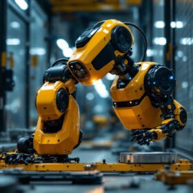 A photograph of a bear robotics robot in action within an industrial setting