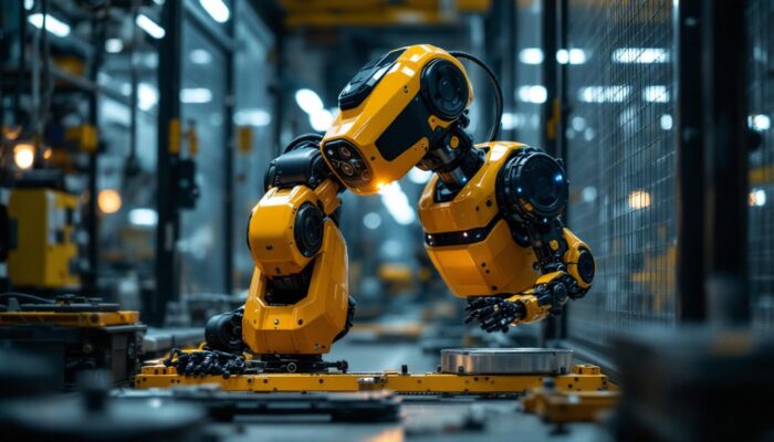 A photograph of a bear robotics robot in action within an industrial setting