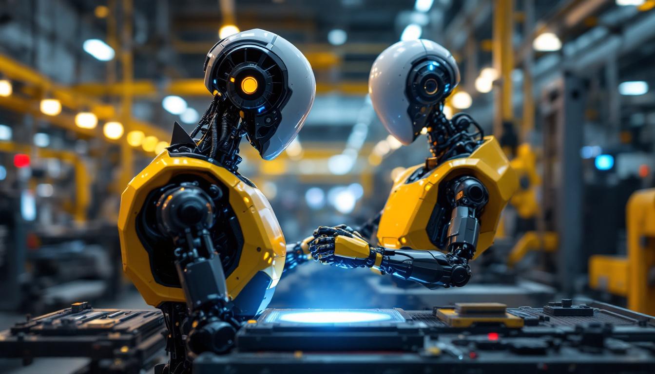 A photograph of a sleek industrial robot in action