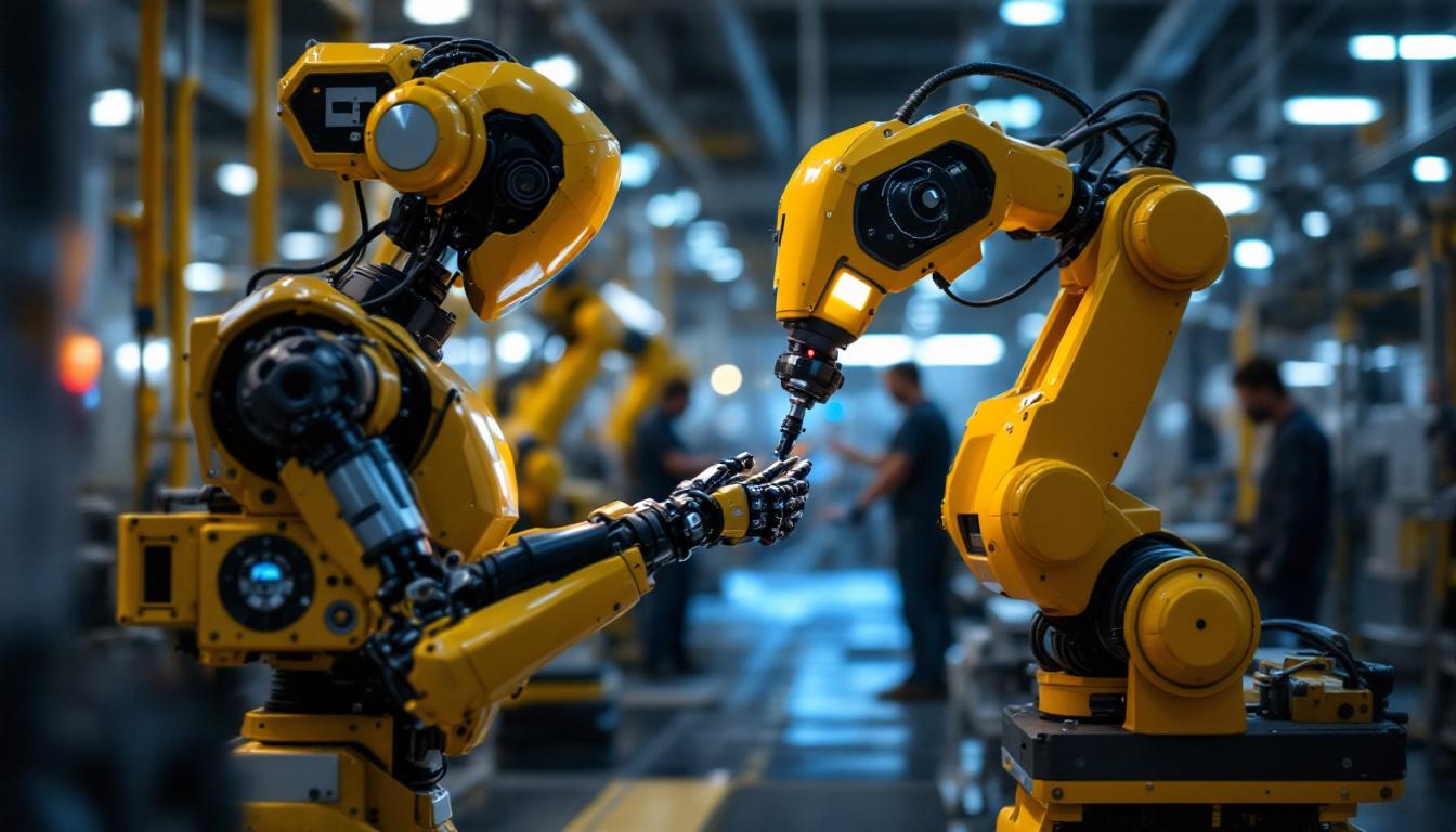 A photograph of a modern industrial robot in action within a manufacturing environment