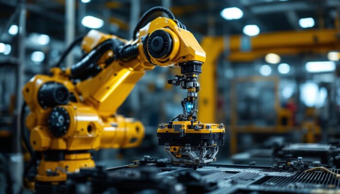 A photograph of a skilled industrial robot in action