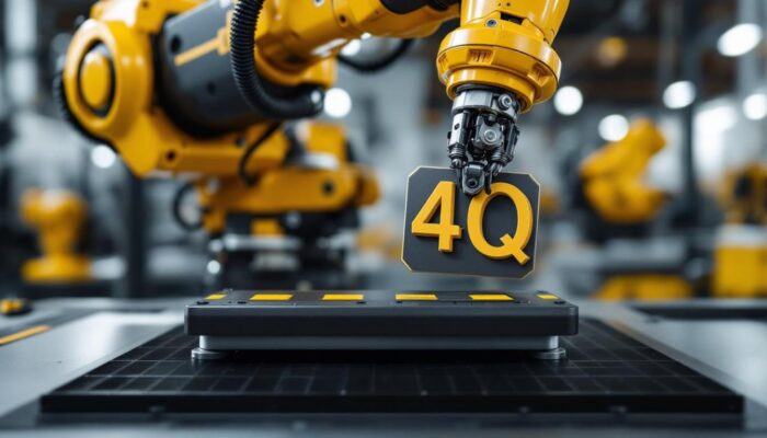 A photograph of a close-up of a robotic arm gripping a magnetic sign using a gripper mat
