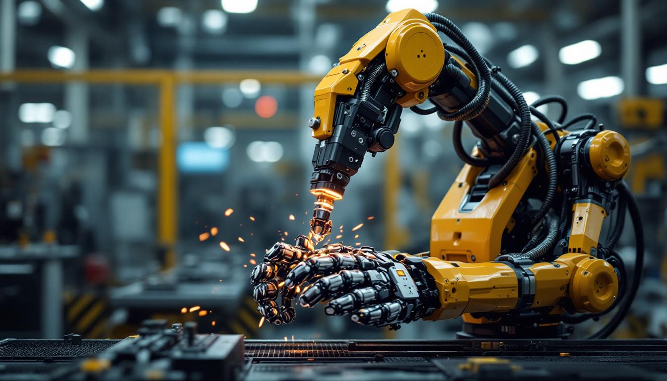 A photograph of a dynamic industrial robot in action