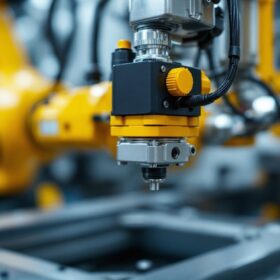 A photograph of a close-up view of a 3-wire asco solenoid valve installed in an industrial robotic setup
