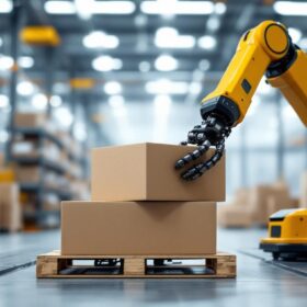 A photograph of a sleek industrial robot in action