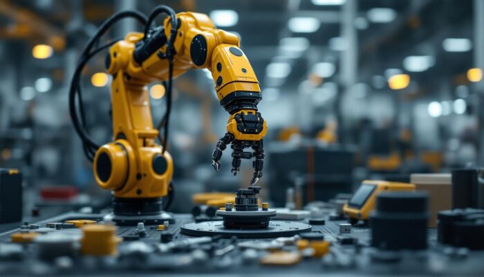 A photograph of a robotic arm equipped with a versatile gripper in an industrial setting