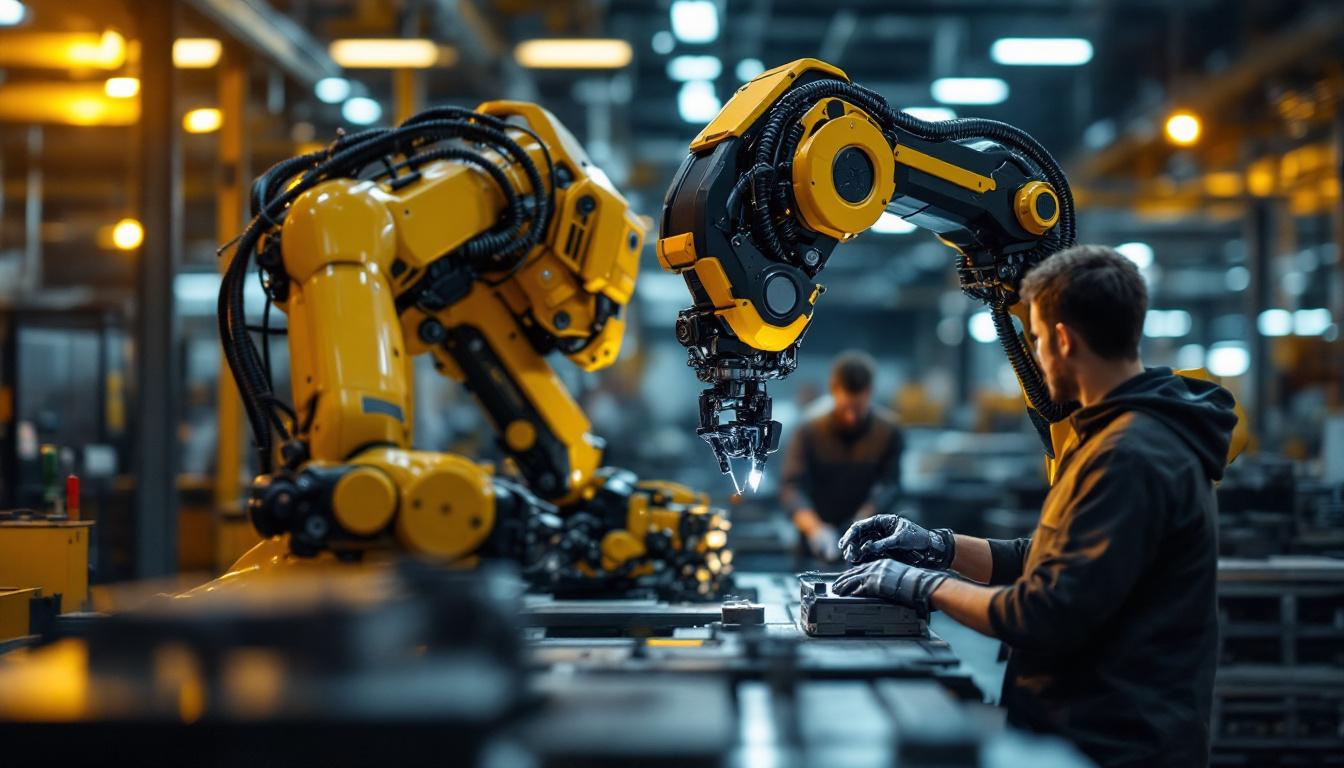 A photograph of a collaborative industrial robot in action within a manufacturing environment