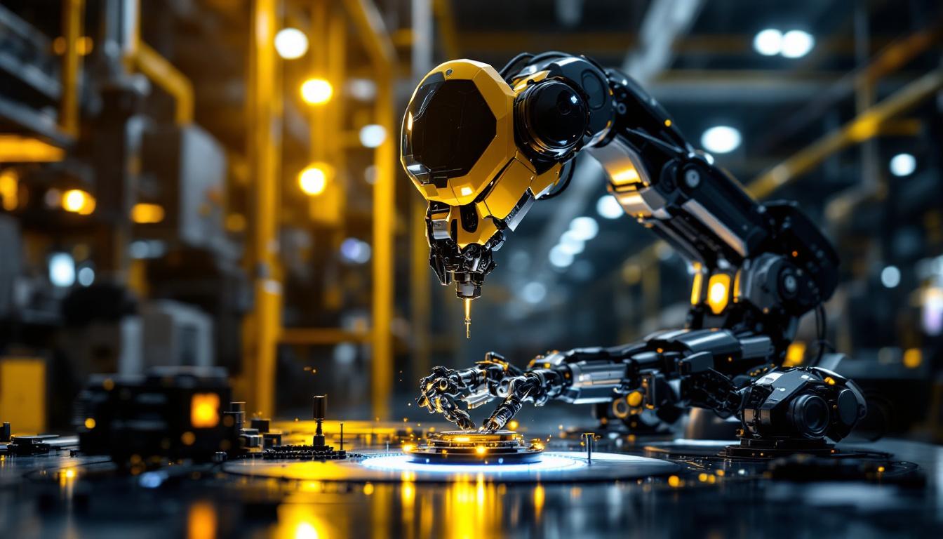 A photograph of a sleek industrial robot in action