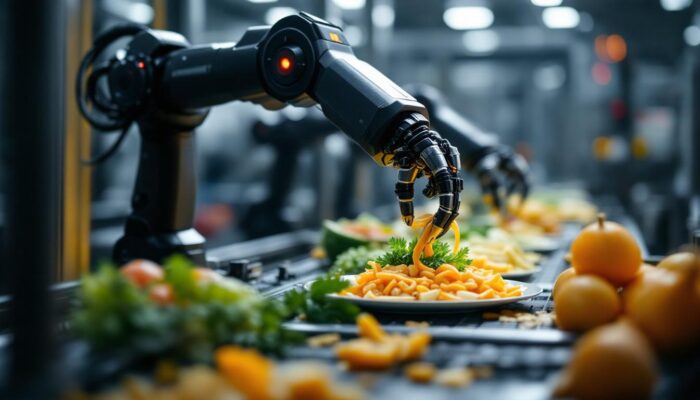 A photograph of a sleek industrial robotic arm in action
