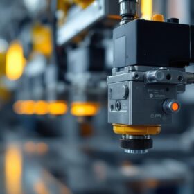 A photograph of a close-up shot of a 3-wire solenoid valve in an industrial setting