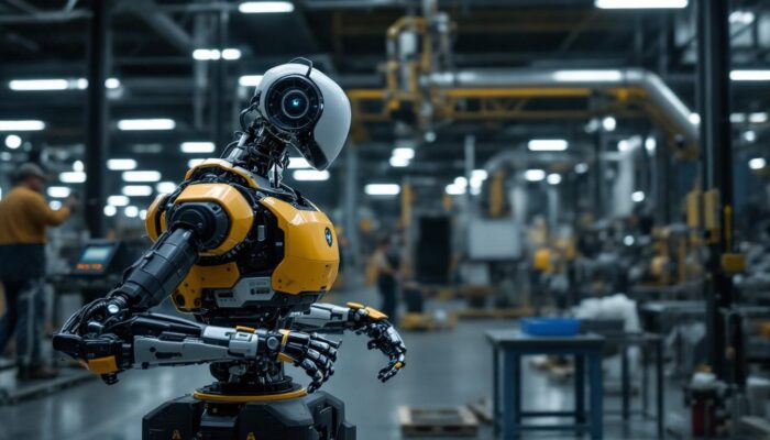 A photograph of capture a photograph of the amazon sequoia robot in action within an industrial setting