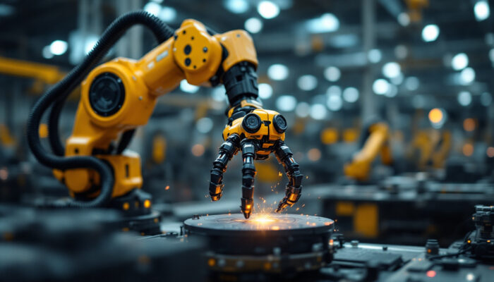 A photograph of a controlled robotic arm in action