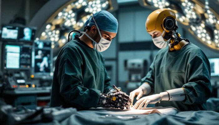 A photograph of a robotic surgical system in action