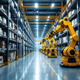 A photograph of a modern asrs racking system in action