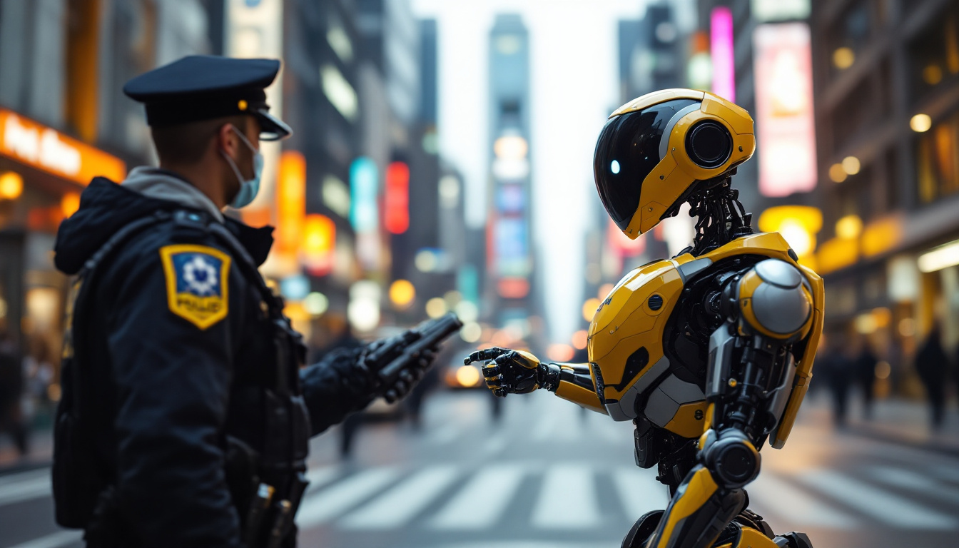 A photograph of a police robot in action