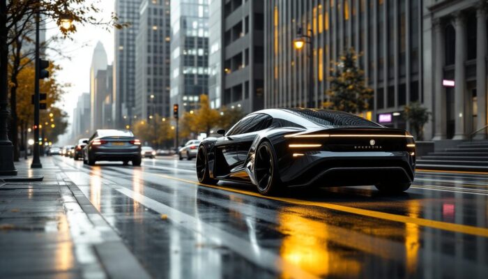 A photograph of a sleek