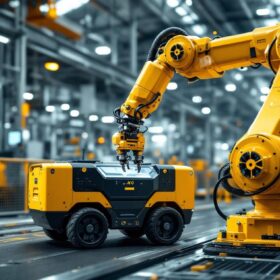 A photograph of capture a photograph of an industrial robotic arm in action