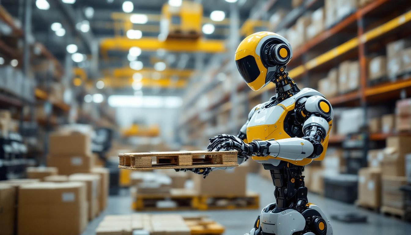 A photograph of a sleek industrial robot in action