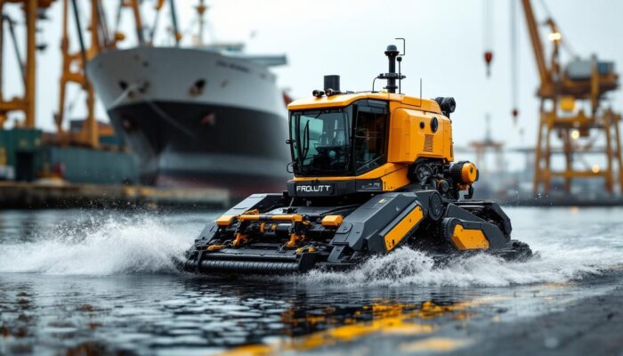 A photograph of a robust tractor tug in action