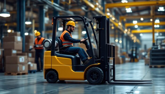 A photograph of a forklift in action within an industrial setting