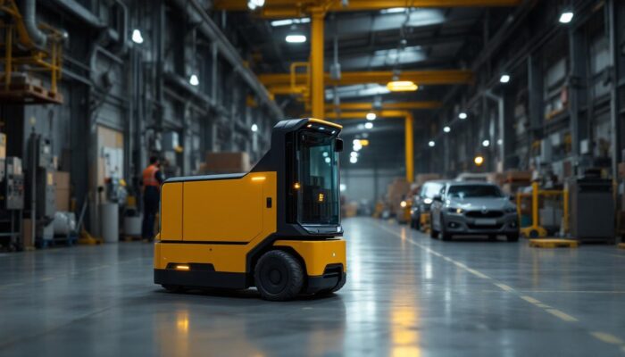 A photograph of a drive tugger in action within an industrial setting
