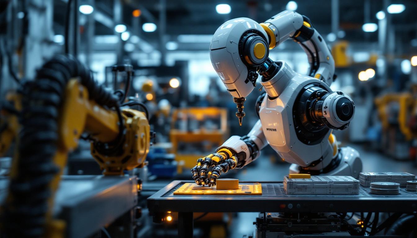 A photograph of a modern industrial robot in action within a manufacturing environment