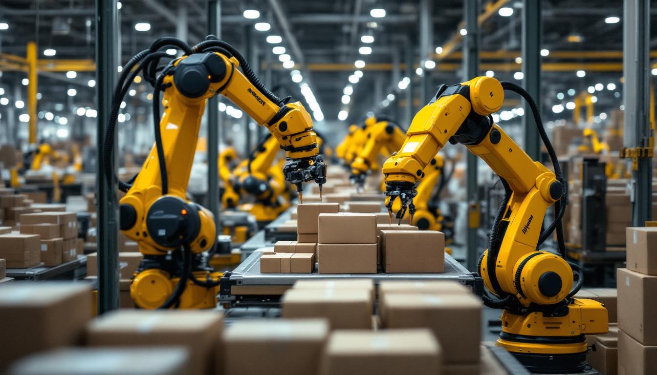 A photograph of a bustling amazon fulfillment center in shreveport